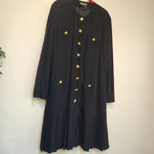 Escada Black Dress Vintage Size 40 or 8 with gold stars buttons and pockets